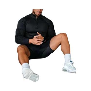 Imagem de Camiseta De Compressão Masculina De Gola Alta, Elástica, De Manga Long