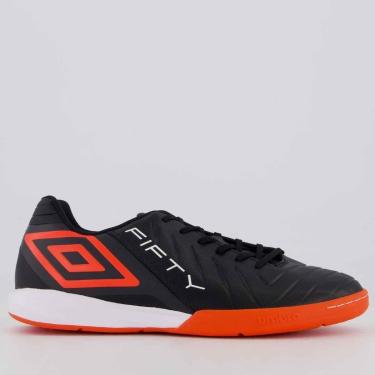 Imagem de Chuteira Umbro Fifty VI Futsal Preta e Coral-Masculino