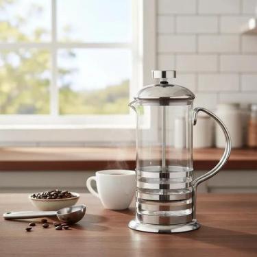 Imagem de Cafeteira Francesa Inox Grande 1 Litro Prensa Cremeira Vidro - Yeet