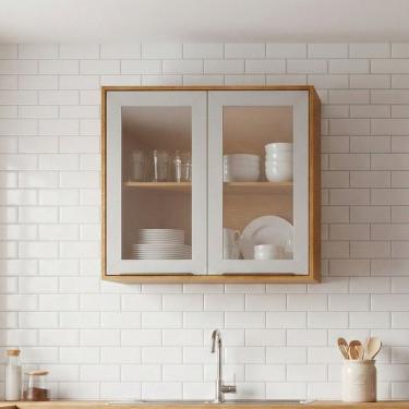 Imagem de Armário Aéreo Mdf 2 Portas Reflecta 80cm Mgm Móveis Cinamomo/Off White