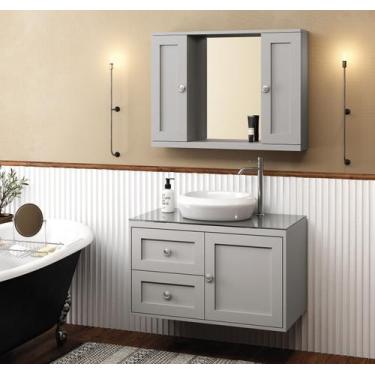 Imagem de Conjunto para Banheiro Provençal 80 C/ Cuba e Espelheira Cinza Mat. - 