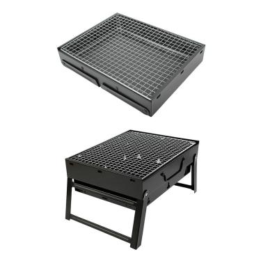 Imagem de Mini Churrasqueira Maleta Portátil Dobrável a Carvão Aço Inox com 2 Grelhas para Aparta...