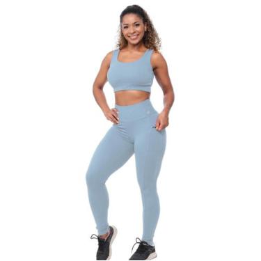Imagem de Conjunto Fitness Feminino Poliamida Cós Alto Modelador Zero Transparên
