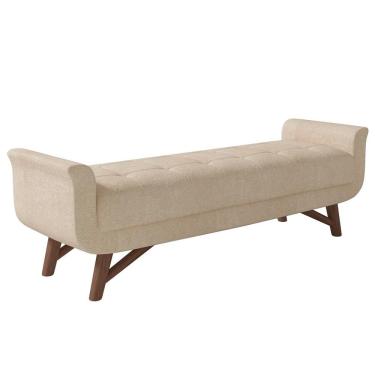 Imagem de Puff Recamier Calçadeira 160cm Base Madeira Neville P02 Bouclé Bege - Mpozenato