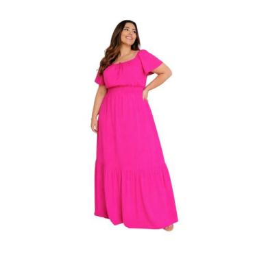 Imagem de Vestido plus size longo ciganinha manga curta viscolinho - LAJMA STORE