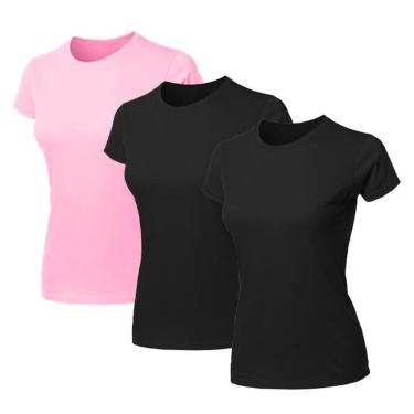 Imagem de Kit 3 Blusas Feminina Camiseta Lisa Básica Algodão Baby Look-Feminino
