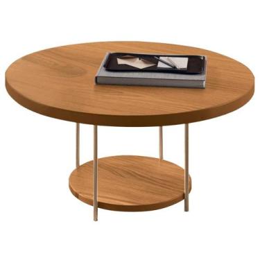 Imagem de Mesa de Centro Para Sala Redonda Tampo MDF Pés Aço Allure B01 Cinamomo