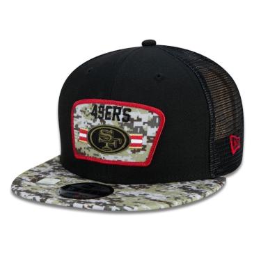 Imagem de BONE 9FIFTY TRUCKER SAN FRANCISCO 49ERS SALUTE TO SERVICE NFL SNAPBACK ABA RETA PRETO P...