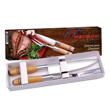 Imagem de Conjunto com 2 Peças Faca e Garfo para Churrasco - Madefer