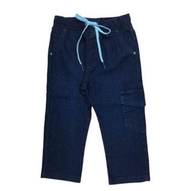 Imagem de Calça Jeans Infantil Reta com Bolsos e Cordão - Tam 1 a 3 anos - Clube