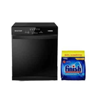 Imagem de Kit Lava-Louças Brastemp 8S Preto BLF08AE e Detergente Pó Finish 700g Kit Lava-Louças Brastemp 8S Preto BLF08AE 220V e Detergente Pó Finish 700g