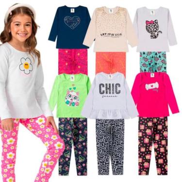Imagem de Kit 6 Peças Inverno  3 Blusas + 3 Legging Menina Conjunto Infantis Pro