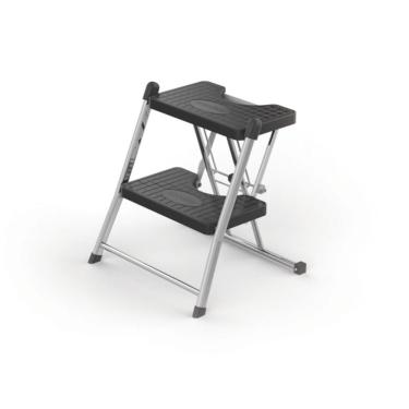Imagem de Escada Doméstica Alcance 2 Degraus Cromada em Aço Dobrável Suporta 120kg com Certificação Inmetro Anodilar