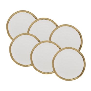 Imagem de Conjunto de Pratos de Sobremesa Dubai 6 Peças Porcelana Acabamento Dourado para Mesa Branco Wolff
