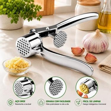 Imagem de Espremedor de Alho Edrex Inox Manual Profissional Amassador Resistente