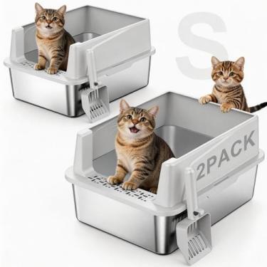 Imagem de Caixa de Areia para Gatos FURTIME Aço Inoxidável 2 Unidades Pequenas