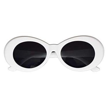 Imagem de JUSLINK Óculos de sol retrô ovais com armação grossa, lentes redondas, Branco, Medium