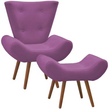 Imagem de Kit Poltrona Decorativa com Puff Bella Pés Madeira Suede Marsala