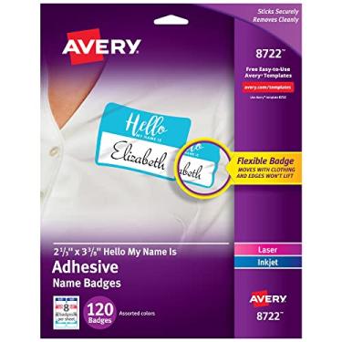 Imagem de Etiquetas de nome personalizadas Avery Premium, impressão ou gravação, borda azul, 6,35 cm x 9,52 cm, 400 etiquetas de nome (5895), Hello My Name is, 120 name tags