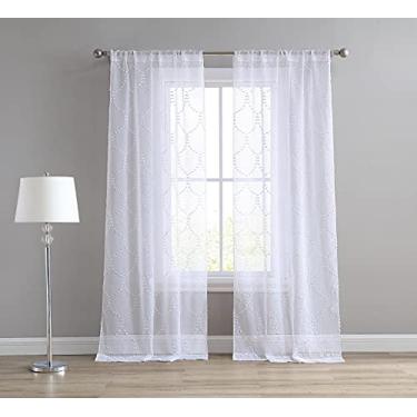 Imagem de Laura Ashley Ethel Cortinas transparentes para janela, 96,5 cm L x 213,4 cm C, branco, 2 painéis