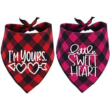 Imagem de Pacote com 2 lenços para animais de estimação bandana de cachorro Dia dos Namorados – xadrez de búfalo reversível