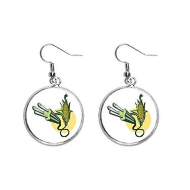 Imagem de Cabo de carregamento tipo plugue de milho com padrão de orelha pendente, brincos prateados, joia feminina