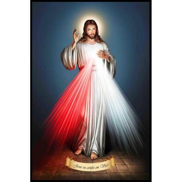 Imagem de Quadro Decorativo Religioso Jesus Misericordioso Sala Luxo 40x60cm com moldura e vidro