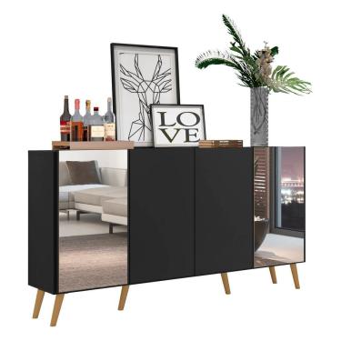 Imagem de Aparador Buffet Retrô com Espelho Multimóveis Vegas FG3562 Preto/Natural