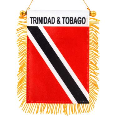 Imagem de Anley 4 X 6 polegadas Trinidad e Tobago Bandeira pendurada na janela com franjas - Mini bandeira Bandeira e espelho retrovisor do carro Decoração - Franjas e dupla face - Bandeira pendurada em Trinidad e Tobagoans com ventosa