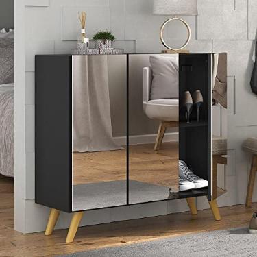 Imagem de Sapateira Retrô com Espelho 3 Portas Nina Multimóveis Mp6022 Preta/natural