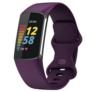 Imagem de TopPerfekt Pulseiras compatíveis com Fitbit Charge 5, pulseira esportiva de silicone macio ajustável para relógio de substituição para Charge 5 rastreador de atividades mulheres e homens (1 roxo escuro, pequeno)