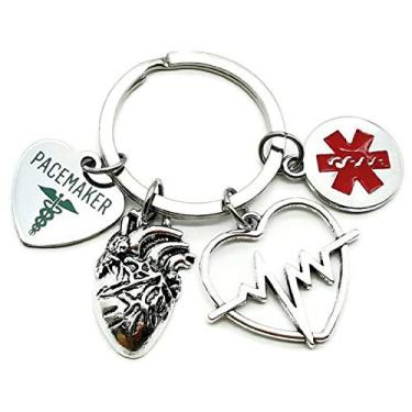 Imagem de Kit's Kiss Chaveiro de alerta médico para implantação de marcapasso, marca-passo, coração, ECG, eletrocardiograma, amuleto, símbolo médico, caduceu coração, arritmia, conscientização, chaveiro