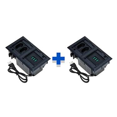 Imagem de Kit 2 Caixas De Tomadas 4 Blocos Com 2 Tomadas 20A 3USB 5.2A COR:PRETO