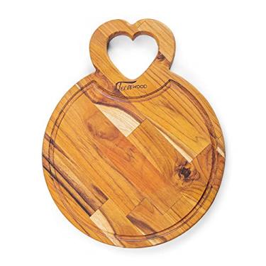 Imagem de Tabua Pestisqueira de Madeira Nobre Tecawood 47X30cm Redonda com Alça de Coração