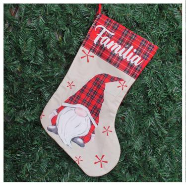 Imagem de Decoração Bota Meia Enfeite Natalino Xadrez Temático 47cm