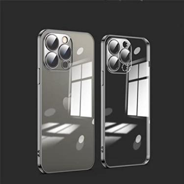 Imagem de MOESOE Capa compatível com iPhone 14 Plus, capa de cristal transparente com rede à prova de poeira + protetor de câmera de vidro, capa de telefone transparente com revestimento de TPU macio capa protetora anti-riscos - preta