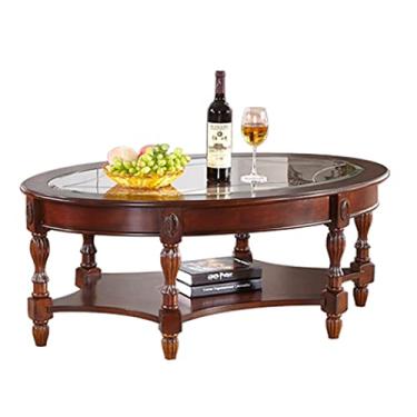 Imagem de SISWIM Mesa de centro tradicional de vidro temperado oval com prateleira de armazenamento para mesas de canto de sala de estar