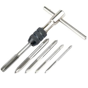 Imagem de Yakamoz Chave de suporte de torneira com catraca em T com 5 peças métricas M3 M4 M5 M6 M8 Conjunto de torneiras de parafuso de máquina tipo T ferramenta de rosquear