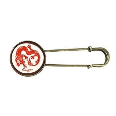 Imagem de Ano do dragão animal China zodíaco vermelho retrô broche de metal clipe jóias