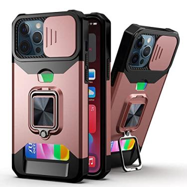 Imagem de Capa para iphone 13 pro max 12 11 para iphone xs max xr com slot para cartão push pull câmera proteção capa de telefone, ouro rosa, para iphone13 pro max