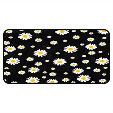 Imagem de Vijiuko Tapetes de cozinha margarida flor floral preto área de cozinha tapetes e tapetes antiderrapantes tapete de cozinha tapetes laváveis para chão de cozinha escritório em casa pia lavanderia interior exterior 101,6 x 50,8 cm