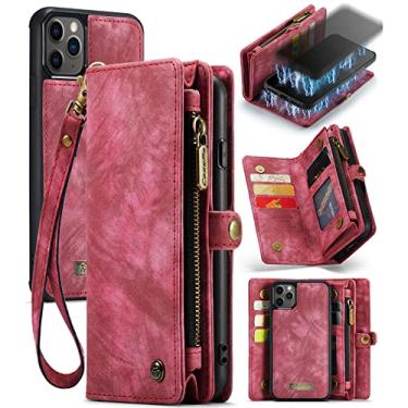 Imagem de ZORSOME Capa carteira para iPhone 11 Pro Max, 2 em 1 de couro premium destacável PU com 8 compartimentos para cartões, bolsa magnética com zíper, alça de pulso para mulheres, homens e meninas, vermelha