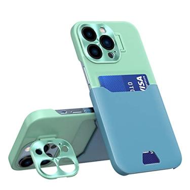 Imagem de Carteira de luxo com slot para cartão capa de telefone para iPhone 14 Pro Max Plus 13 12 mini câmera proteção suporte suporte capa, verde claro azul, para iPhone 14