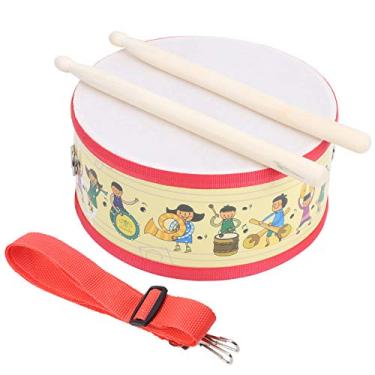 Imagem de Conjunto de tambor de mão infantil de madeira com batida dupla face instrumento musical com baqueta martelo pandeiro jingles, tambores para crianças