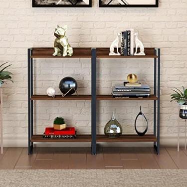 Imagem de Conjunto 2 Estantes para Livros Baixas Industrial Aço 3 Prateleiras 104x60cm Active Yescasa Nogal