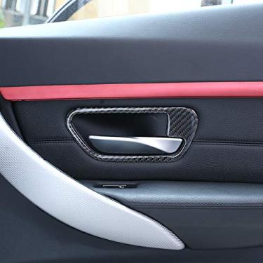 Imagem de JIERS Para BMW Série 3 4 F30 F35 2013-2018, acessórios de carro de fibra de carbono adesivos de acabamento de moldura de maçaneta de porta interior de carro