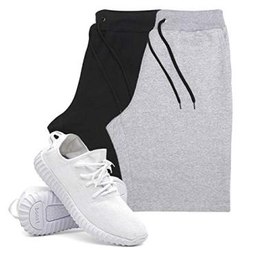 Imagem de KIT 2 Bermudas Masculina Moletom Conforto + Tenis Masculino Academia YZI - Bermudas Preto/Cinza P - Tenis Branco - 38