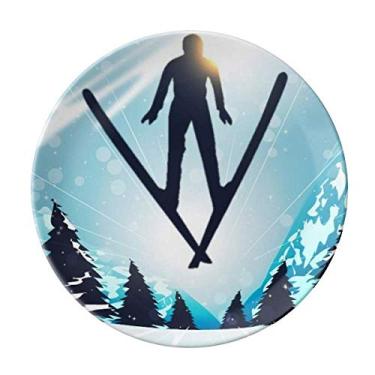 Imagem de Prato de Esqui Árvore Aquarela Decorativo de Porcelana Salver Prato de Jantar