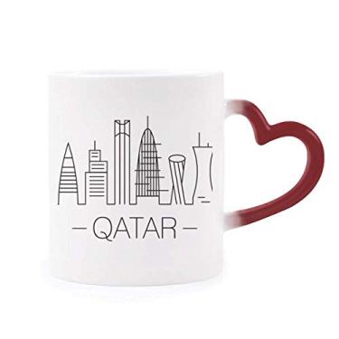 Imagem de Caneca sensível ao calor desenho Cidade do Qatar Caneca vermelha que muda de cor