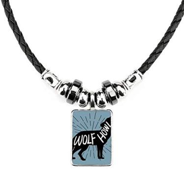 Imagem de DIYthinker Colar natural de lobo negro com contorno de animal joia com pingente de corda de couro torque
